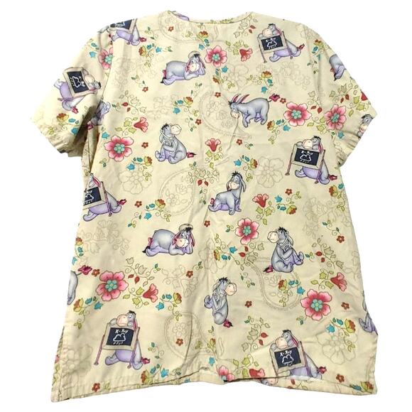 Disney Winnie The Pooh Eeyore X-Ray Paisley Floral V-Neck Scrub Top Womens Small - Picture 2 of 5